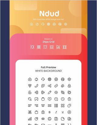 100+简单线条基本用户界面用户体验图标素材集Ndud 100+ Simple Line Essential UI UX Icon Set