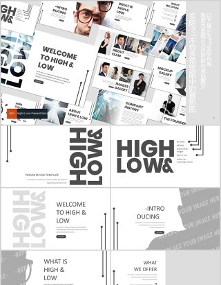 高端简约公司简介项目产品介绍PPT模板版式设计High&Low Powerpoint Template