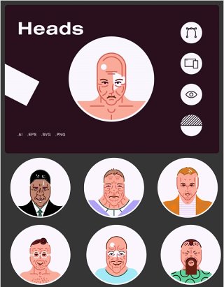 人物头像图标元素矢量插画素材Heads Avatars