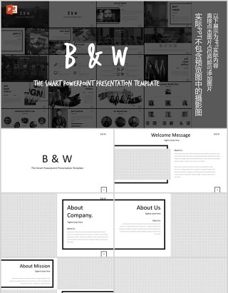 简约公司简介产品介绍PPT模板版式图文排版B&W Powerpoint Template