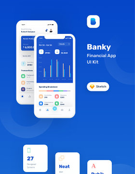 金融财务应用程序用户界面工具包Banky - Finance App UI Kit