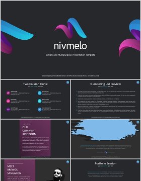 深色高端商务项目计划书工作汇报PPT模板版式设计Nivmelo Powerpoint Template