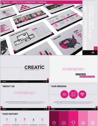 创意互联网数据图表分析PPT素材模板Creatic Powerpoint Template