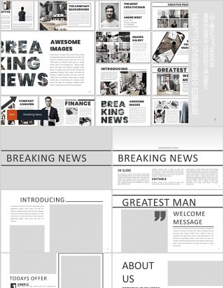 新闻大事件版式排版PPT模板总结汇报Breaking News Powerpoint Template