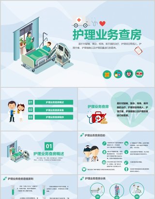 医务医护卡通护理业务查房PPT模板