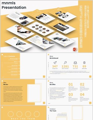 黄色简洁公司简介产品项目介绍PPT模板版式设计mnmls Powerpoint Presentation Template